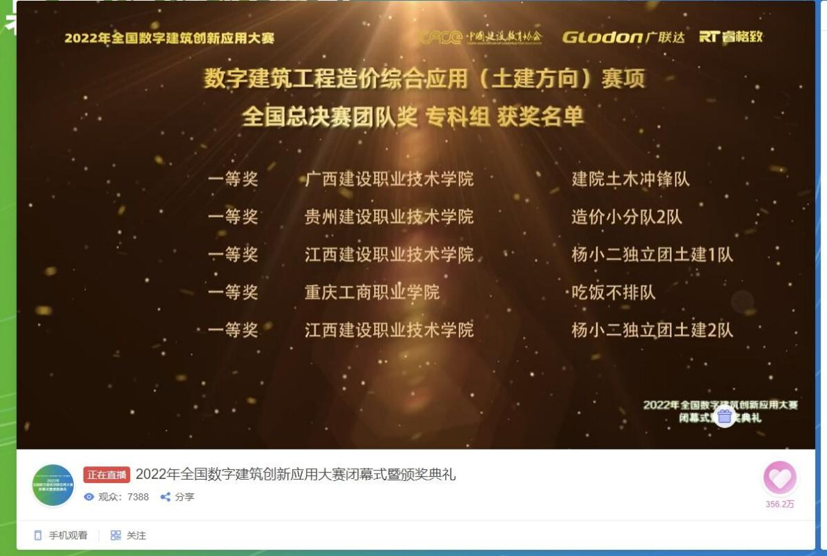 荣获数字建筑工程造价综合应用（土建方向）赛项一等奖